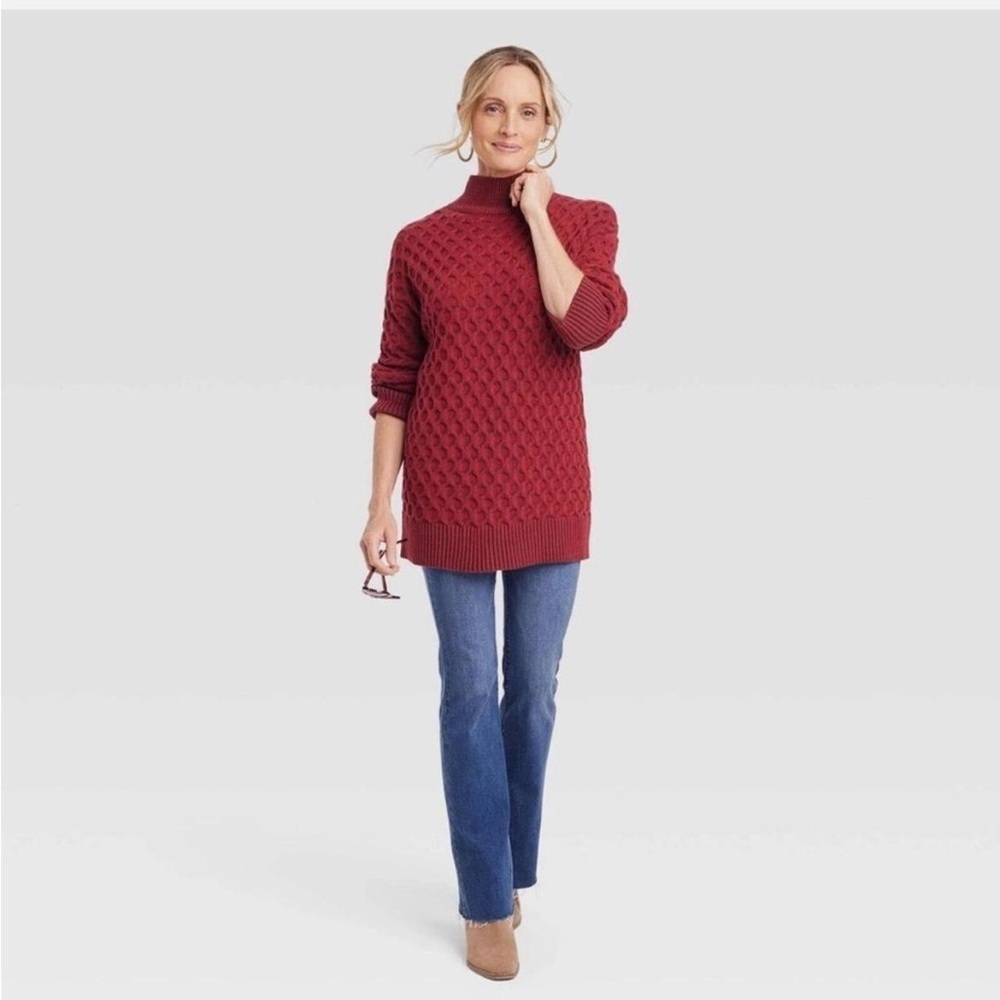 Knox Rose Sweater Women’s Small NWT | Textured Mock Neck Pullover Red Cozy Knit